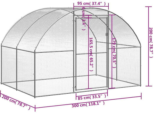 vidaXL Geflügelstall aus verzinktem Stahl L3 x B2 x H2m.