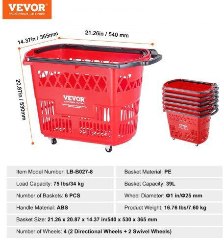 Vevor Shopping Basket Red