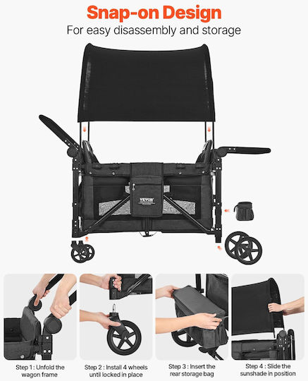 Vevor Wagon Push Pull Quad Kinderwagen Gray