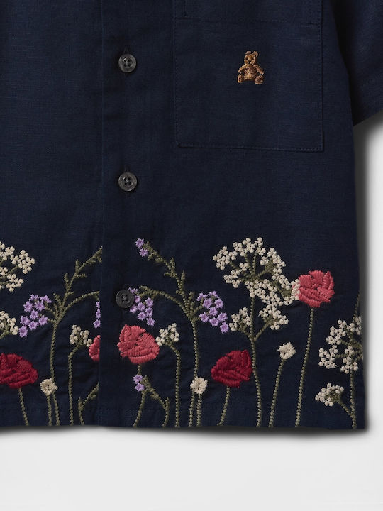 Kids Shirt Short Sleeve Linen navy uniform blue