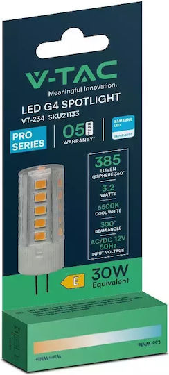 V-TAC Λάμπα LED 3.2W για Ντουί G4 Ψυχρό Λευκό 385lm