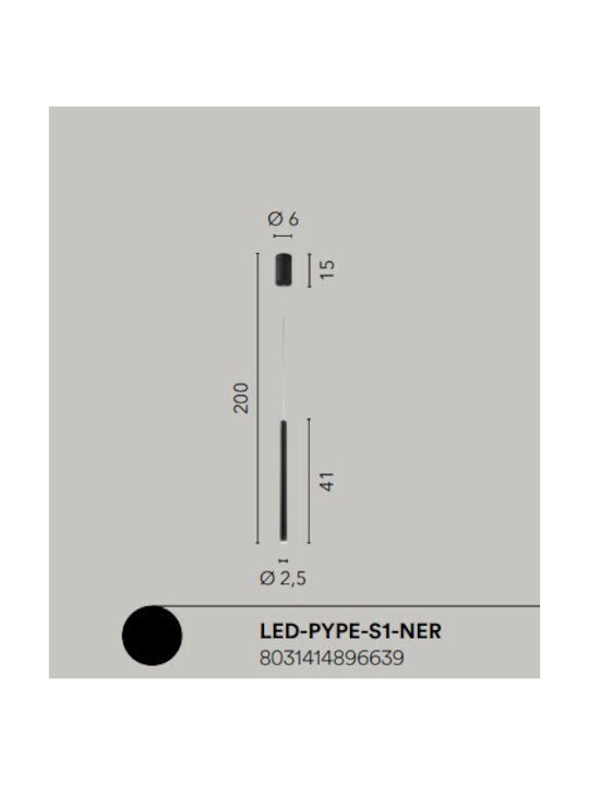 Fan Europe Led-Pype-S1-Ner Pendant Light Black 41x200cm