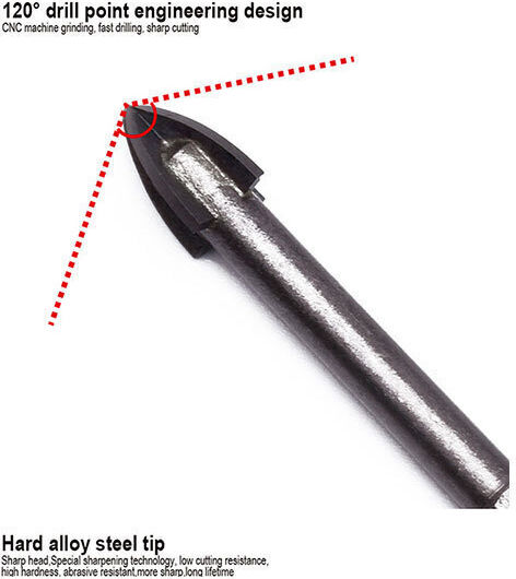 Harden Four-Cut Drill Carbide with Hexagonal Shank for Glass και Tiles 3mm