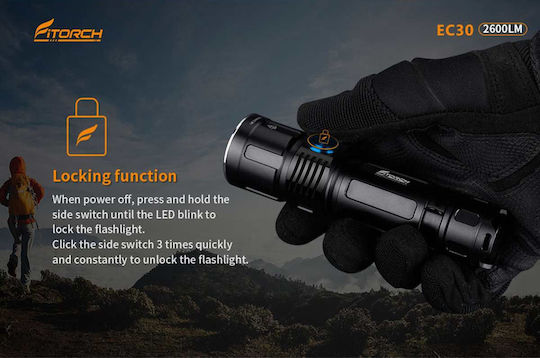 Fitorch Rechargeable Flashlight LED IPX8 with Maximum Brightness 2600lm EC30 Black