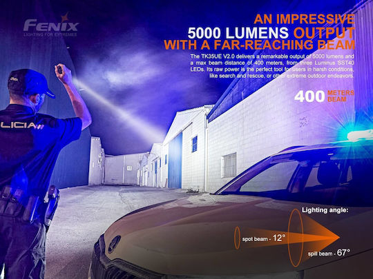 Fenix Flashlight LED IP68 with Maximum Brightness 5000lm Black