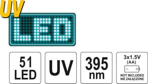 Yato Taschenlampe LED UV IP20 mit maximaler Helligkeit 51lm + Taschenlampe Schwarz