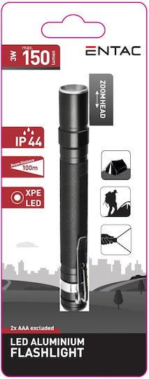 Entac Flashlight LED IP44 with Maximum Brightness 150lm EFL-ZOOM-3W-ALU Black