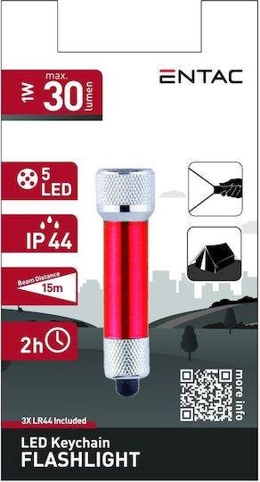 Entac Schlüsselanhänger-Taschenlampe LED IP44 mit maximaler Helligkeit 30lm EFL-5LED-KC-R Rot