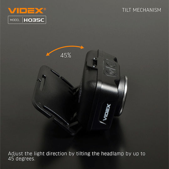 Videx Επαναφορτιζόμενος Φακός Κεφαλής LED IP65 με Μέγιστη Φωτεινότητα 410lm