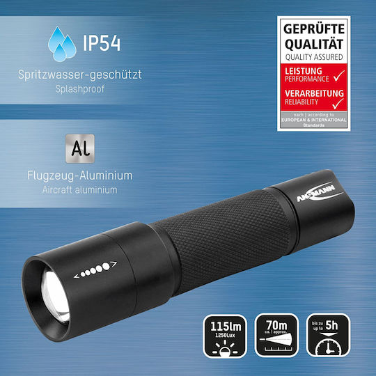 Ansmann Taschenlampe LED IP54 mit maximaler Helligkeit 115lm M100F Schwarz