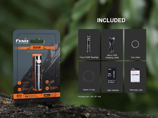 Fenix Rechargeable Keychain Flashlight LED IP68 with Maximum Brightness 400lm Black