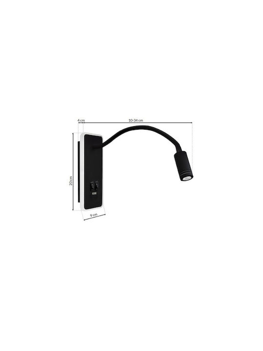 Eko Light Modern Leuchte Wand mit Integrierter LED mit USB-Anschluss Schwarz
