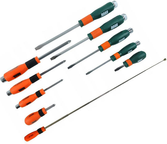 Set 10 Bass Bs-3811 Screwdrivers Cr-v Magnetic Holder