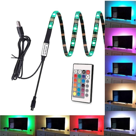 Techly Rezistent la apă Bandă LED I-LED-TV Pentru televizor USB 5V RGB Lumină 2m Tip SMD5050 cu Sursă de alimentare & Telecomandă