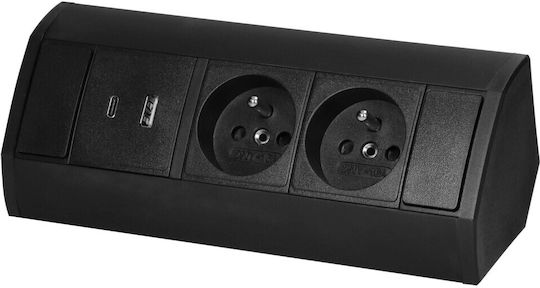 Orno Power Socket with 2 USB Ports Black 1pcs