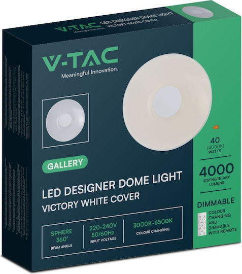 V-TAC Πλαφονιέρα Οροφής Λευκή με Ενσωματωμένο LED και Τηλεχειριστήριο