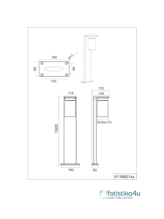 Trio Lighting Outdoor Floor Lamp Small Post 20W IP44 for E27 Light Bulb White