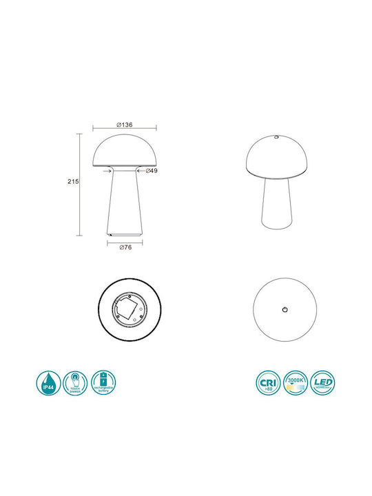 Trio Lighting Επιτραπέζιo Φωτιστικό LED Εξωτερικού Χώρου 2W με Θερμό Λευκό Φως IP44 Μαύρο