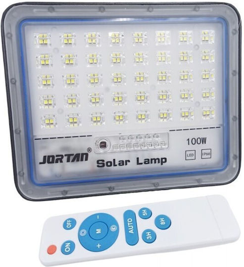 Jortan Waterproof Solar LED Flood Light 100W Cold White 6500K with Photocell and Remote Control IP66