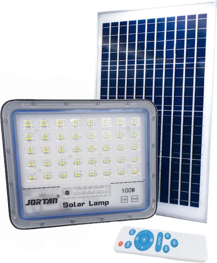 Jortan Waterproof Solar LED Flood Light 100W Cold White 6500K with Photocell and Remote Control IP66