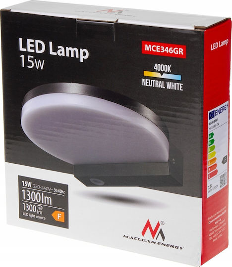 Maclean Energy Επιτοίχιο Εξωτερικό Φωτιστικό LED IP65 15W με Φυσικό Λευκό Φως