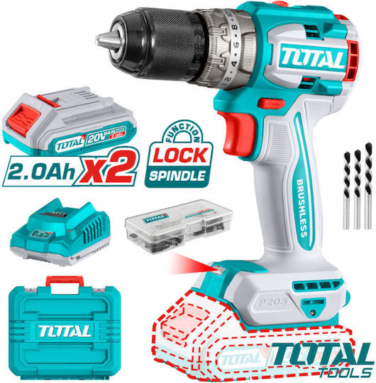 Total Percussive Drill Driver Battery Brushless 20V 2x2Ah