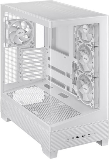 Asus A31 PLUS Gaming Midi-Turm Computergehäuse mit Seitenfenster und ARGB-Beleuchtung Weiß