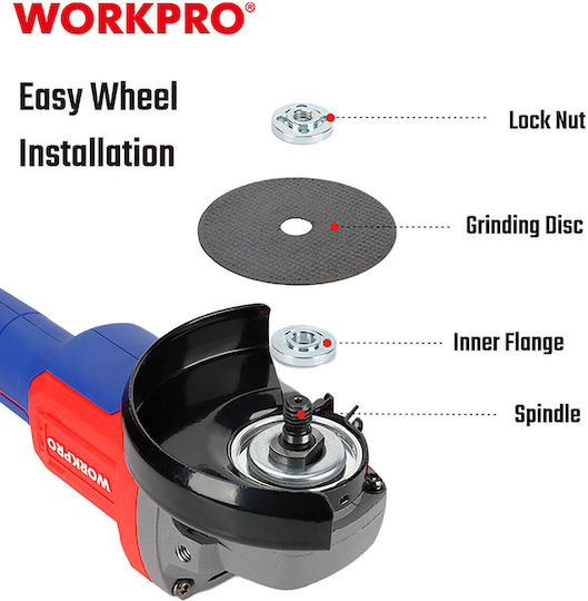 WorkPro WP392003 Winkelschleifer 115mm Batterie Bürstenlos mit Drehzahlregelung 20V Solo