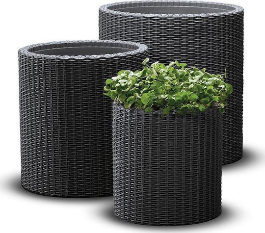 Keter Set of 3 Plastic Flower Pots Anthracite 43.4cm