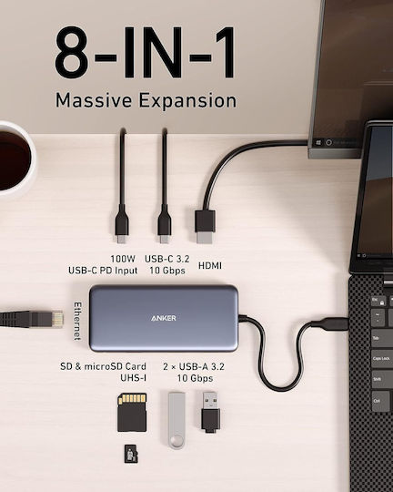 Anker USB-C Docking Station with HDMI 4K PD Ethernet Gray (A83830A2)