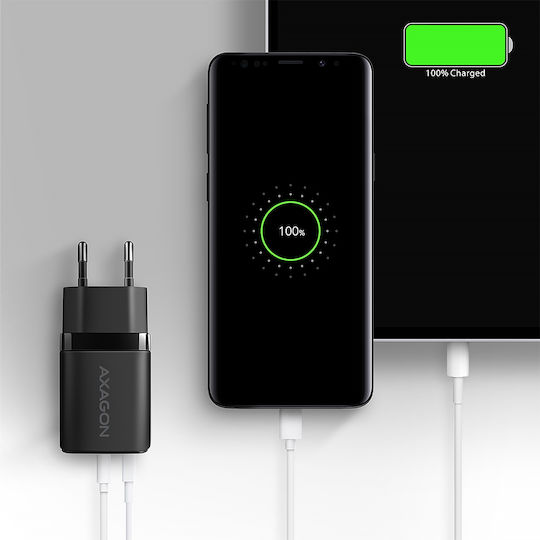 Axagon Charger Without Cable with USB-A Port and USB-C Port 20W Power Delivery / Quick Charge 2.0 / Quick Charge 3.0 / Quick Charge 4+ Blacks (ΑCU-ΡQ20)