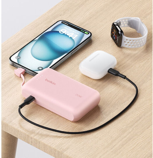 Belkin BoostCharge Power Bank 10000mAh 20W με Θύρα USB-C Ροζ
