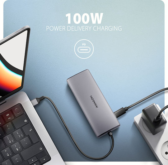 Axagon Hub 6 Θυρών USB 3.2 με σύνδεση USB-C Ασημί