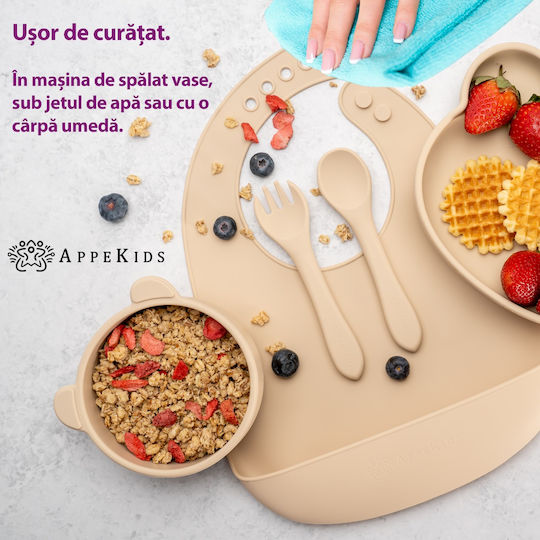 AppeKids Set Essgeschirr aus Silikon Beige 6Stück