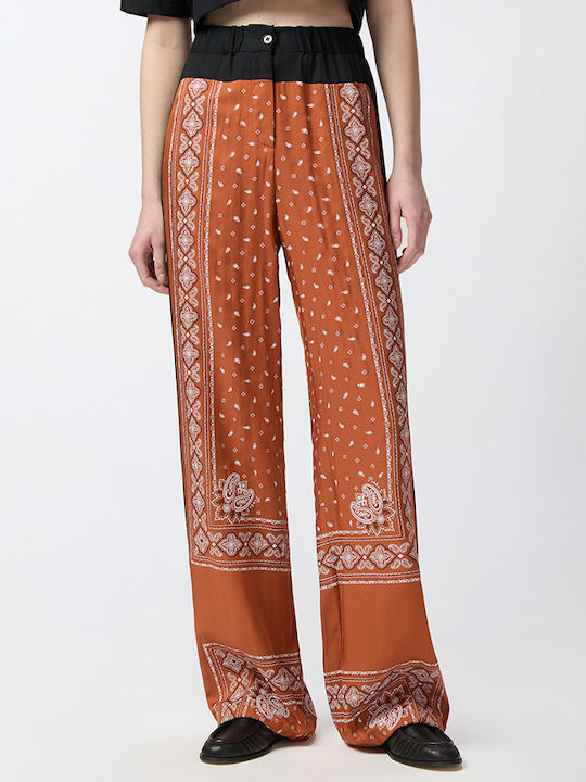 Pinko Spirito Women's High Waist Fabric Palazzo Pants Flared Brown