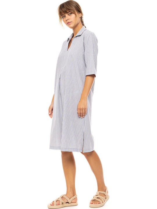 Γυναικείο Beachdress Pink Label Ριγέ Midi Φόρεμα Regular Fit Cotton
