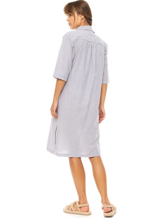 Γυναικείο Beachdress Pink Label Ριγέ Midi Φόρεμα Regular Fit Cotton