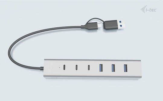 i-tec Hub USB 3.2 Cu 8 Porturi Cu Conectare USB-A / USB-C Gri