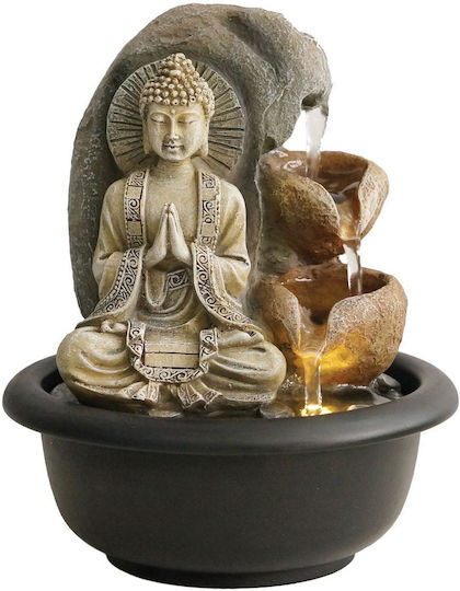 Indoor Decorative Fountain Led Buddha Plastic Black Grey 16x20cm