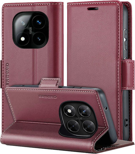 Case for Xiaomi Redmi Note 14 Pro+ 5G Xiaomi Poco X7 5G Xiaomi Redmi Note 14 Pro 5G Erbord Glossy Litchi Wallet Flip Red