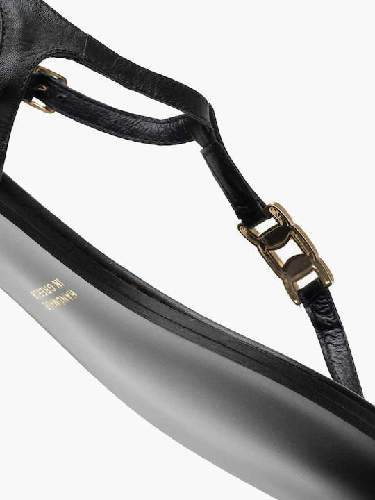Leather Women's Flat Sandals in Black Color