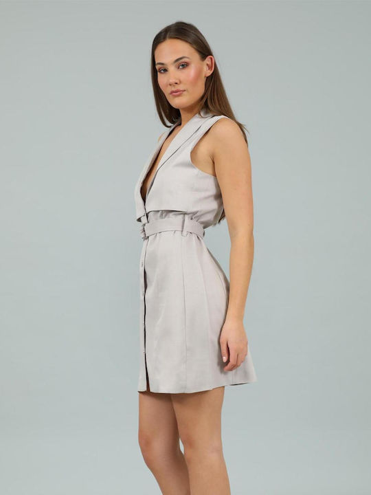 Summer Mini Shirt Dress Beige