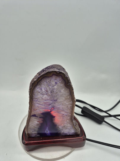 Decorative Indoor Lamp Purple Agate Wooden Base Crystal Palace