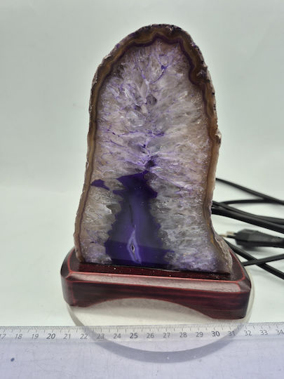 Decorative Indoor Lamp Purple Agate Wooden Base Crystal Palace
