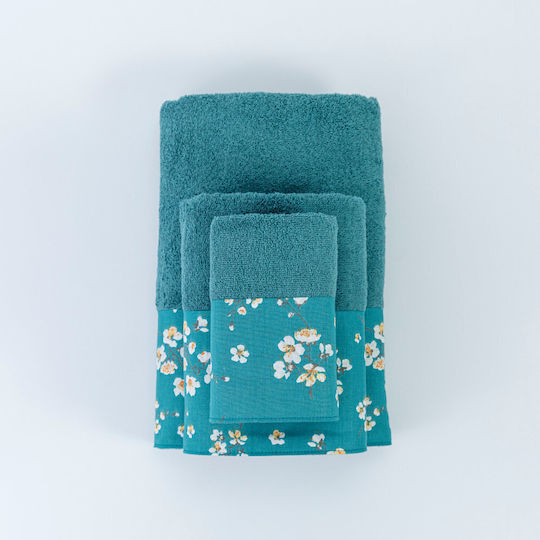 Borea Bath Towel Set 3pcs Jasmine Petrol Blue