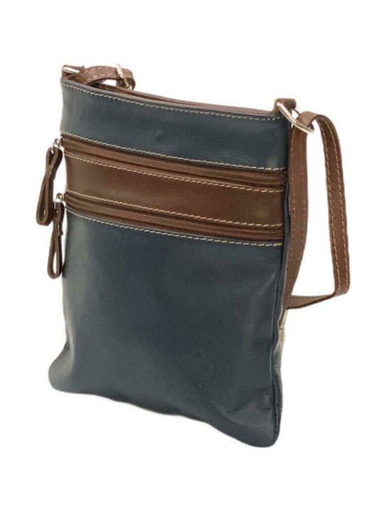 Δερμάτινη Γυναικεία Τσάντα Χιαστί Blue Navy & Brown