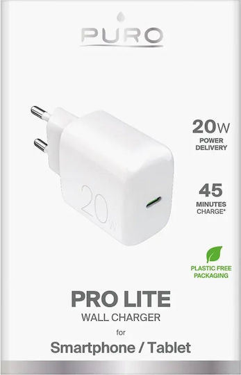Puro Charger Without Cable with USB-C Port 20W Whites (Prolite)