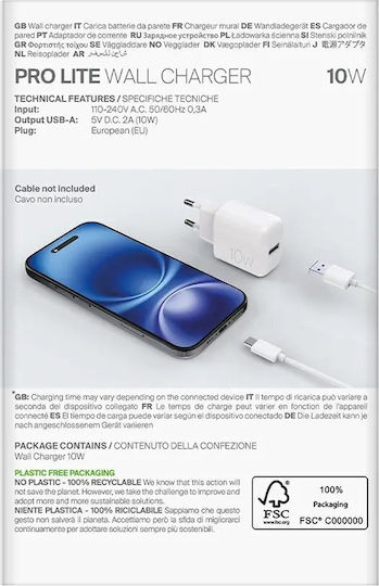 Puro Ladegerät ohne Kabel mit USB-A Anschluss 10W Weißs (Prolite)