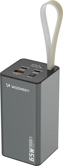 Wozinsky K65+ Power Bank 30000mAh 65W με Θύρα USB-A και 2 Θύρες USB-C Power Delivery Μαύρο