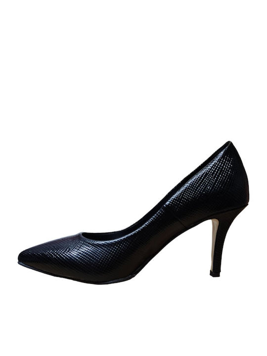 Leder Pumps mit Mittelhohem Absatz Schwarz